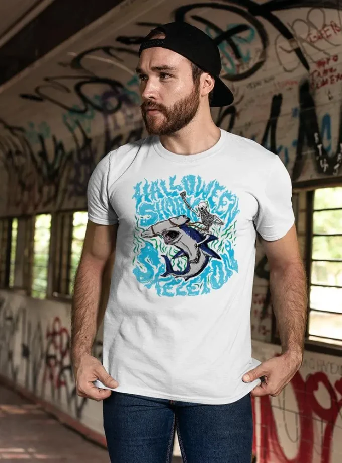 Halloween Shark Skeleton T-shirt -SmartPrintsInk Designs